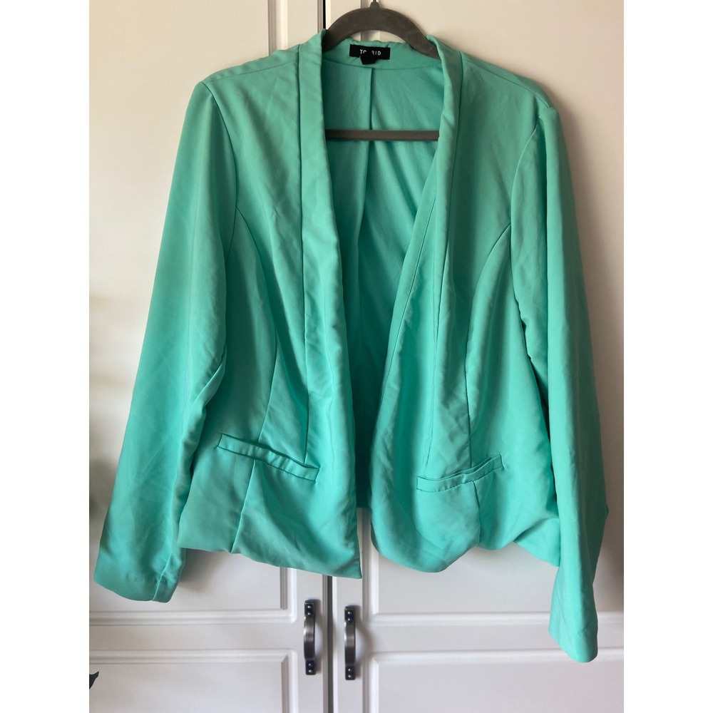 Torrid Womens Mint Green Open Front Blazer Jacket Plus Size 2 Shawl Collar Lined